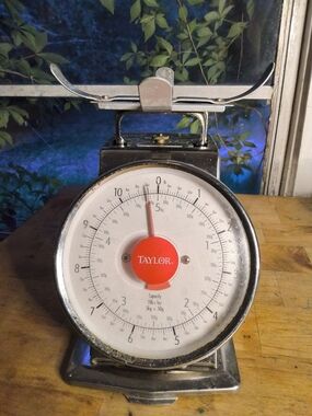 Taylor Vintage Stainless Kitchen Scale in White and Red